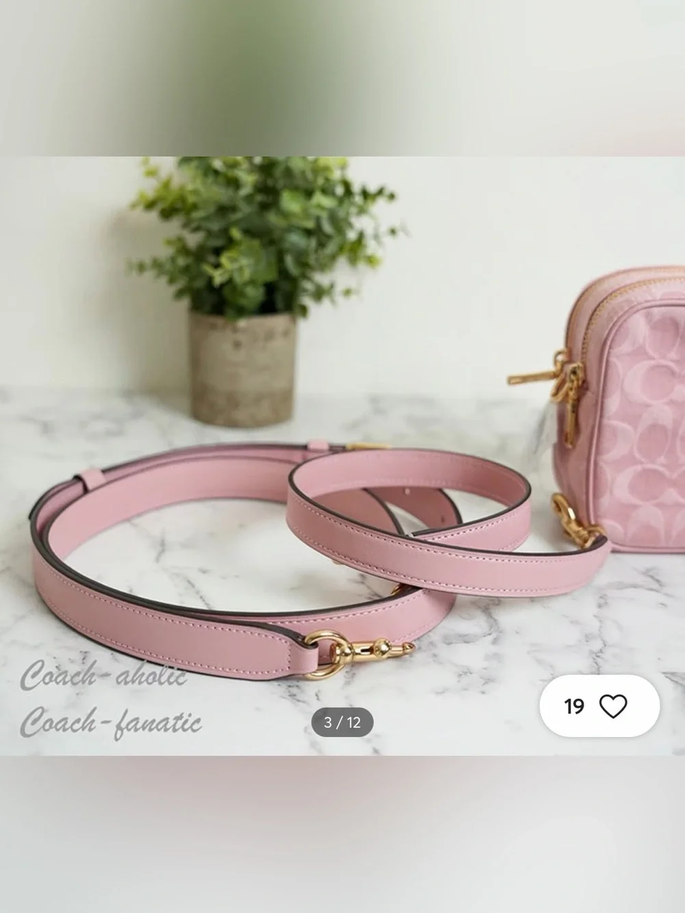 Coach Pink Signature Canvas Crossbody Camera Bag with Gold Hardware